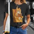 Ginger Tabby Cat Reading Book Glasses Retro Illustration T-Shirt Gifts for Her