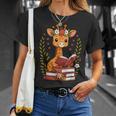 Giraffe Reading Book Graphic Giraffe With Book Floral T-Shirt Gifts for Her