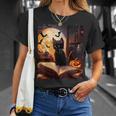Halloween Cat Reading Books Spooky Cat Reader Teachers T-Shirt Gifts for Her