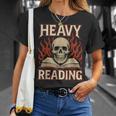 Heavy Reading Book Lover Skeleton Ironic Graphic T-Shirt Gifts for Her