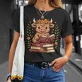 Highland Cow Reading Book Graphic Cow With Book Floral T-Shirt Gifts for Her