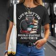 Life Is Better With Books Cats & Coffee Librarian Book Lover T-Shirt Gifts for Her