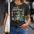 Lost In a Good Book Cute Reading Dinosaur Illustration T-Shirt Gifts for Her