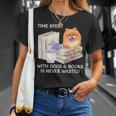 Love Reading Books And Pomeranian Dog Watercolor Art T-Shirt Gifts for Her