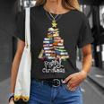 Merry Christmas Tree Love Reading Books Librarian Nerd T-Shirt Gifts for Her