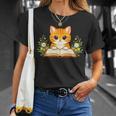 Orange Cat Reading Book Flowers T-Shirt Gifts for Her