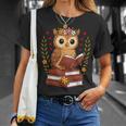 Owl Reading Book Graphic Owl With Book Floral T-Shirt Gifts for Her