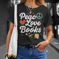 Peace Love Books Cute Retro Reading Graphic T-Shirt Gifts for Her