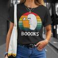 Retro Book Ghost Reading Halloween Teacher Men Women T-Shirt Gifts for Her