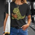 T-Rex Dinosaur Reading Book Nerd T-Shirt Gifts for Her