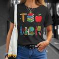 Teacher School Supplies Apple Books Pencil Globe Crayon T-Shirt Gifts for Her