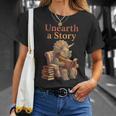 Unearth a Story Triceratops Dinosaur Reading Books Dino T-Shirt Gifts for Her