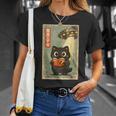 Vintage Japanese Cat Book Lovers UFO Alien Abduction Cat Dad T-Shirt Gifts for Her