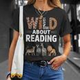 Wild About Reading Retro Animal Book Lover Librarian Teacher T-Shirt Gifts for Her