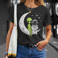 Women's Alien And Astronaut Reading On Moon Kids Sci Fi Book T-Shirt Gifts for Her