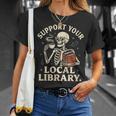 Women's Support Your Local Library Skeleton Reading Books Librarian T-Shirt Gifts for Her