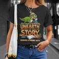 Women's Unearth a Story Dinosaur Reading Books Summer 2026 T-Shirt Gifts for Her