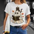 Books Ghost Reading Book Halloween Library Cat Fall T-Shirt Gifts for Her