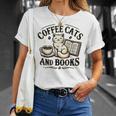 Coffee Cats And Book Reader Book Lovers Librarian Bookworm T-Shirt Gifts for Her Coffee Cats And Book Reader Book Lovers Librarian Bookworm T-Shirt Gifts for Her