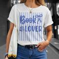 Coquette Book Lover Preppy Blue Stripes Bookworm Reading T-Shirt Gifts for Her