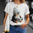 Cute Penguin Reading Book Faux-Crochet Print T-Shirt Gifts for Her