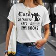 Easily Distracted Cats And Books Funny Book Lover Cat Gifts Women T-Shirt Gifts for Her