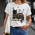 Floral Cat Reading Book Kitten Illustration T-Shirt Gifts for Her