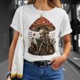 Floral Mushroom Skeleton Reading Books Gothic Humor T-Shirt Gifts for Her