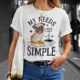 My Needs Are Simple Pug Dog Book Coffee Lover T-Shirt Gifts for Her