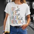 Sip Coffee Pet Cats Read Books Repeat Book Cat Lover T-Shirt Gifts for Her