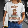 Stay Curious Monkey Reading Kids Book Lover Jungle Animal T-Shirt Gifts for Her