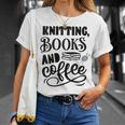 Women's Knitting Books And Coffee Knitter Reader Coffee Lover T-Shirt Gifts for Her
