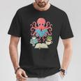 Bookish Octopus Reading Books And Coffee Literary Lover Art T-Shirt Unique Gifts
