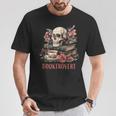 Booktrovert Skull Books Tea Flower Gothic Bookworm Bookish T-Shirt Unique Gifts