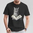 Cat Bookworm Reading Book Graphic T-Shirt Unique Gifts