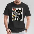 Cat Reading Book Folk Art Cozy Illustration T-Shirt Unique Gifts