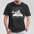 Cat Reads a Book Reading Coffee T-Shirt Unique Gifts
