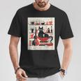 Cats Music Books Lover Essentials Red Retro Silkscreen T-Shirt Unique Gifts