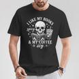 Coffee Skeleton I Like My Books Spicy And My Coffee ICY T-Shirt Unique Gifts