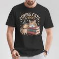 Cozy Reading Cat Coffee And Books Lover Artwork T-Shirt Unique Gifts