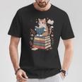 Cute Cat Reading Books With Tea T-Shirt Unique Gifts
