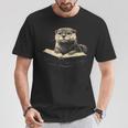 Cute Otter Wearing Glasses Reading Book Librarian Teacher T-Shirt Unique Gifts
