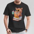 Cute Owl Reading Book And Drinking Tea Reading Rat Bookworm T-Shirt Unique Gifts