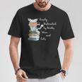 Easily Distracted By Books Wine And Cats Lover T-Shirt Unique Gifts