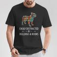 Easily Distracted By Bulldogs & Books Lover Pet Pup T-Shirt Unique Gifts