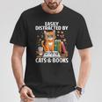 Easily Distracted By Cats And Books Book Lover Cat T-Shirt Unique Gifts