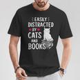 Easily Distracted By Cats And Books Cat Lover T-Shirt Unique Gifts