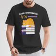 Easily Distracted Cats And Books Cute Cat Book Lover T-Shirt Unique Gifts