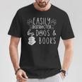 Easily Distracted By Dogs & Books Lover Reading T-Shirt Unique Gifts