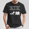 Easily Distracted By Dragon And Books Nerds T-Shirt Unique Gifts